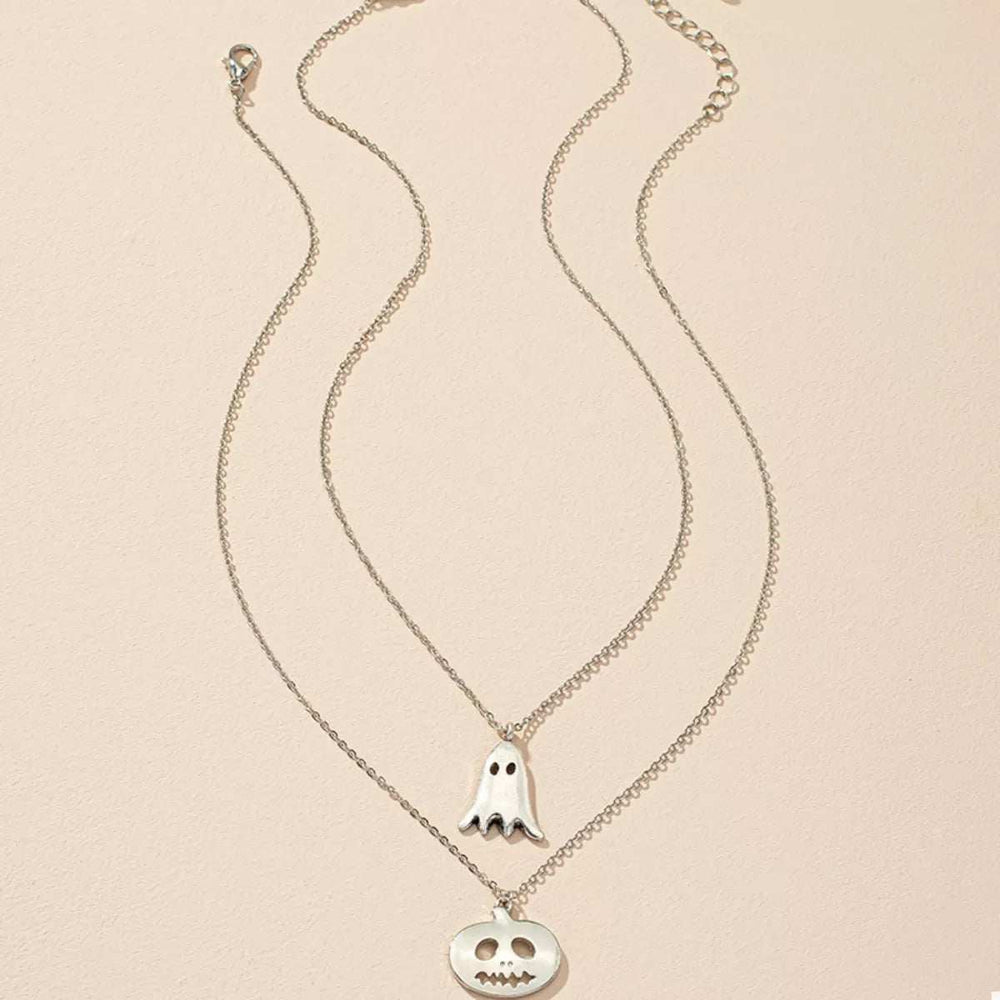 2 Piece Halloween Ghost & Pumpkin Pendant Necklace - Trendsi - Flyclothing LLC