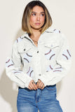 Baseball Sequin Dropped Shoulder Raw Hem Jacket - Trendsi - Flyclothing LLC