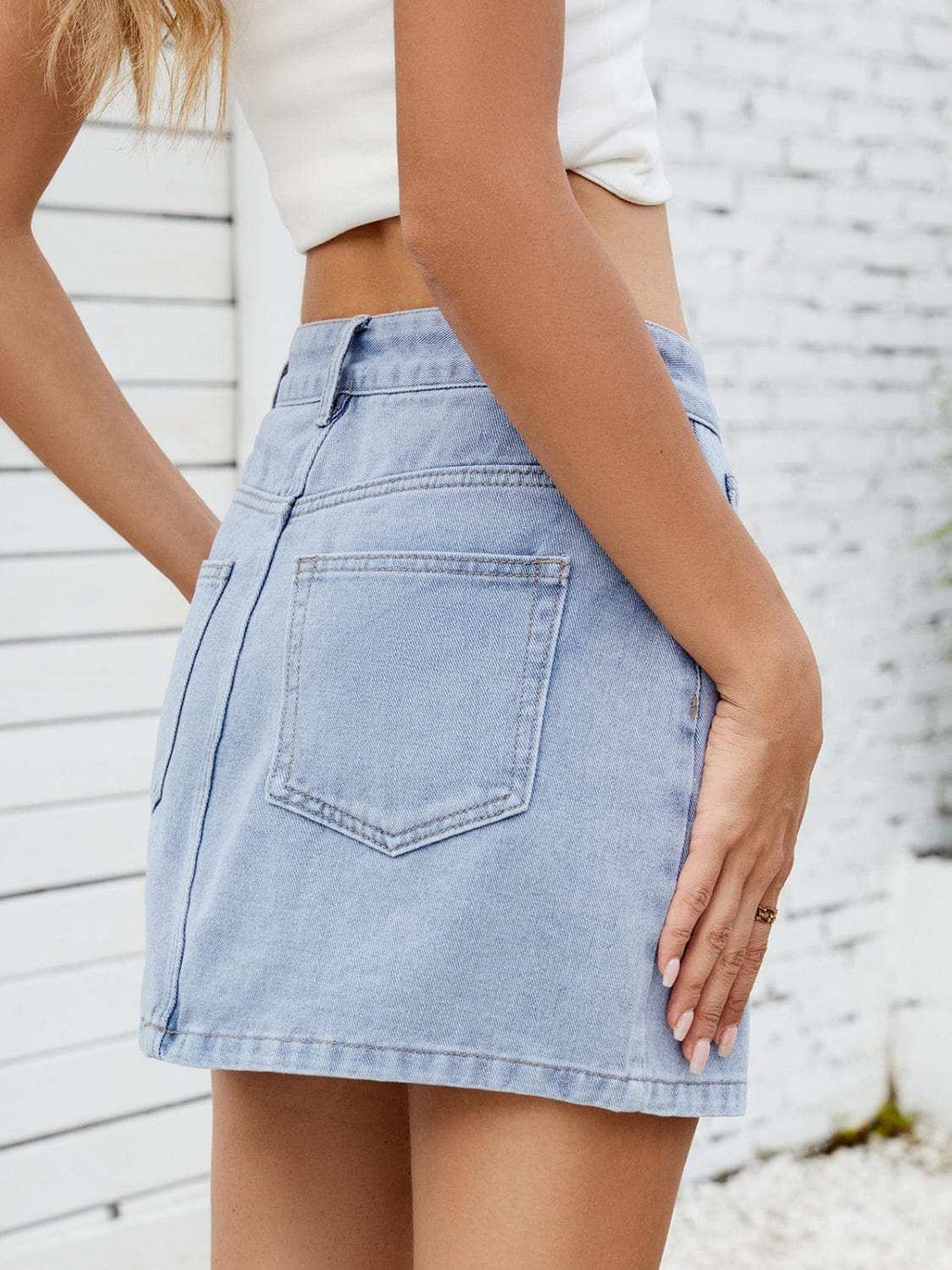 Solid Mini Denim Skirt - Trendsi - Flyclothing LLC