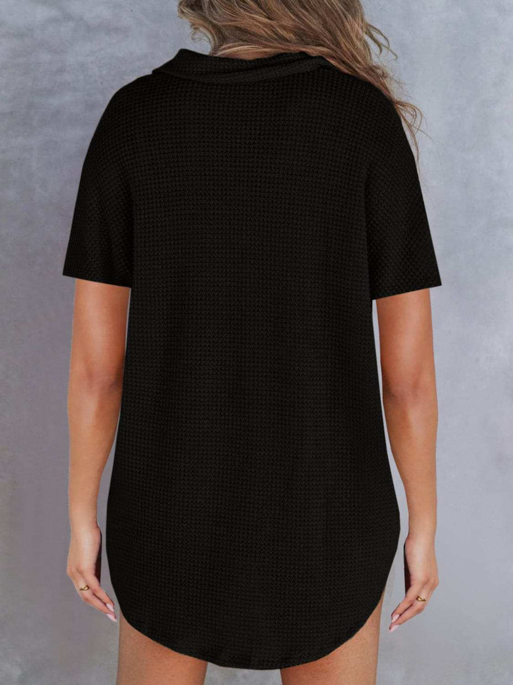 Waffle-Knit Short Sleeve Polo Shirt - Trendsi - Flyclothing LLC