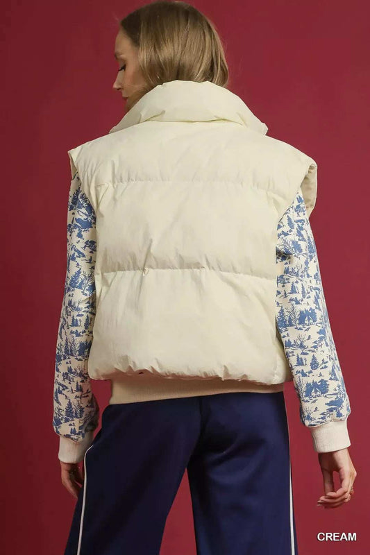Umgee High Neck Puffer Vest with Zip Front - Trendsi - Flyclothing LLC