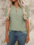 Eyelet Notched Short Sleeve Top - Trendsi - Flyclothing LLC