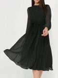 Polka Dot Long Sleeve Midi Dress - Trendsi - Flyclothing LLC