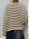 Striped Round Neck Long Sleeve Knit Top - Trendsi - Flyclothing LLC