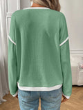 Ribbed Contrast Trim Long Sleeve Top - Trendsi - Flyclothing LLC