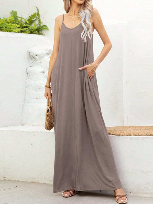 V-Neck Maxi Cami Dress with Pockets - Trendsi - Flyclothing LLC