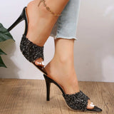 Sequin Point Toe Kitten Heel Sandals - Trendsi - Flyclothing LLC