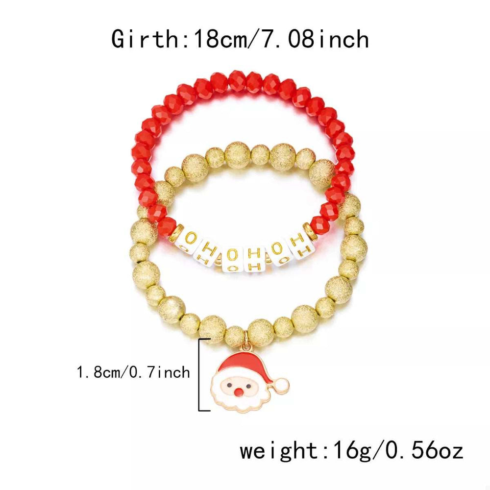 2 Piece Christmas Santa Beaded Bracelet - Trendsi - Flyclothing LLC