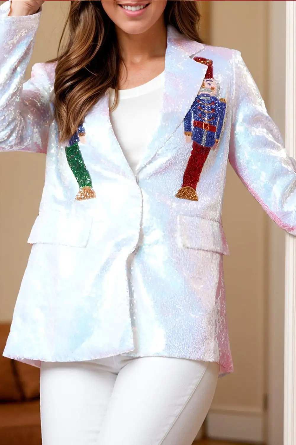Sequin Nutcracker Long Sleeve Blazer - Trendsi - Flyclothing LLC