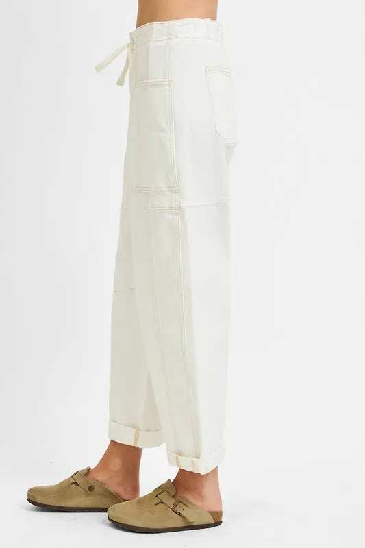 RISEN Full Size High Rise Crop Wide Barrel Cargo Pocket Jeans Plus Size - Trendsi - Flyclothing LLC