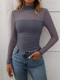 Mock Neck Long Sleeve Top - Trendsi - Flyclothing LLC