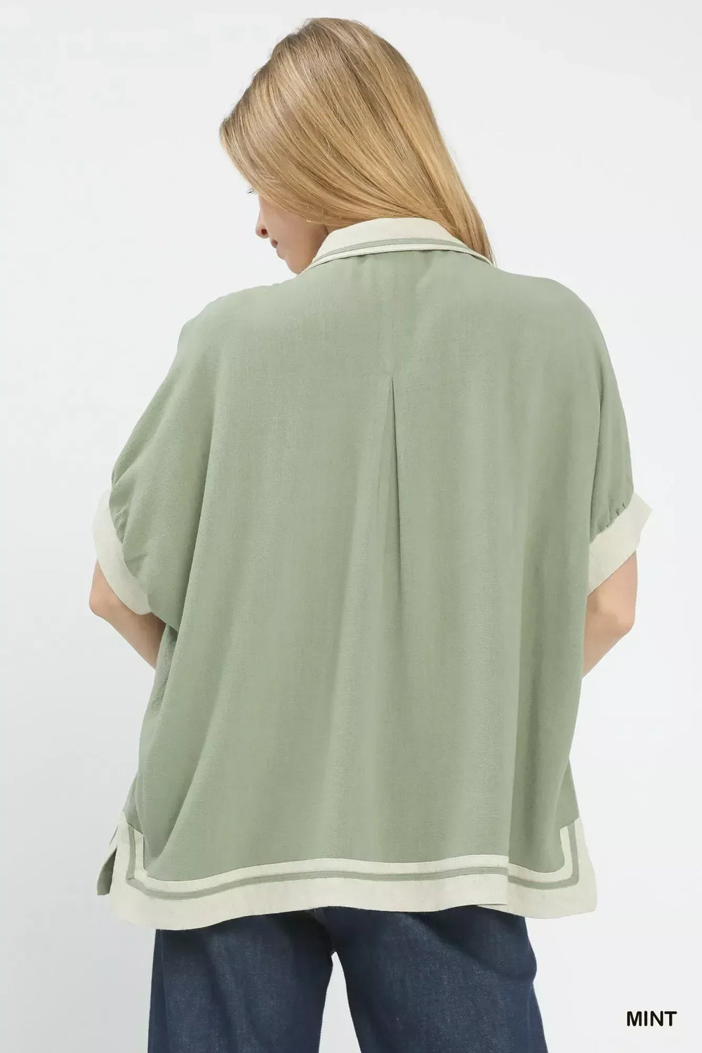 Umgee Linen Button Front Top with Contrast Piping - Trendsi - Flyclothing LLC