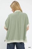Umgee Linen Button Front Top with Contrast Piping - Trendsi - Flyclothing LLC