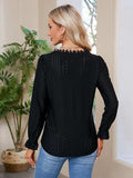 Lace Detail Eyelet V-Neck Flounce Sleeve Blouse - Trendsi - Flyclothing LLC