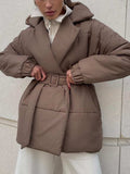 Puffer Long Sleeve Winter Coat with Belt - Trendsi - Flyclothing LLC