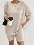 Ribbed Round Neck Top and Shorts Set - Trendsi - Flyclothing LLC
