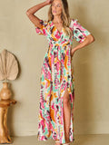 Slit Printed Surplice Short Sleeve Maxi Dress - Trendsi - Flyclothing LLC