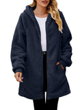 Fuzzy Pocketed Zip Up Long Sleeve Hooded Jacket - Trendsi - Flyclothing LLC