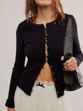 Button Up Round Neck Long Sleeve Cardigan - Trendsi - Flyclothing LLC