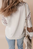 Waffle-Knit Leopard Johnny Collar Long Sleeve Top - Trendsi - Flyclothing LLC