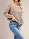 Round Neck Dropped Shoulder Sweater - Trendsi - Flyclothing LLC