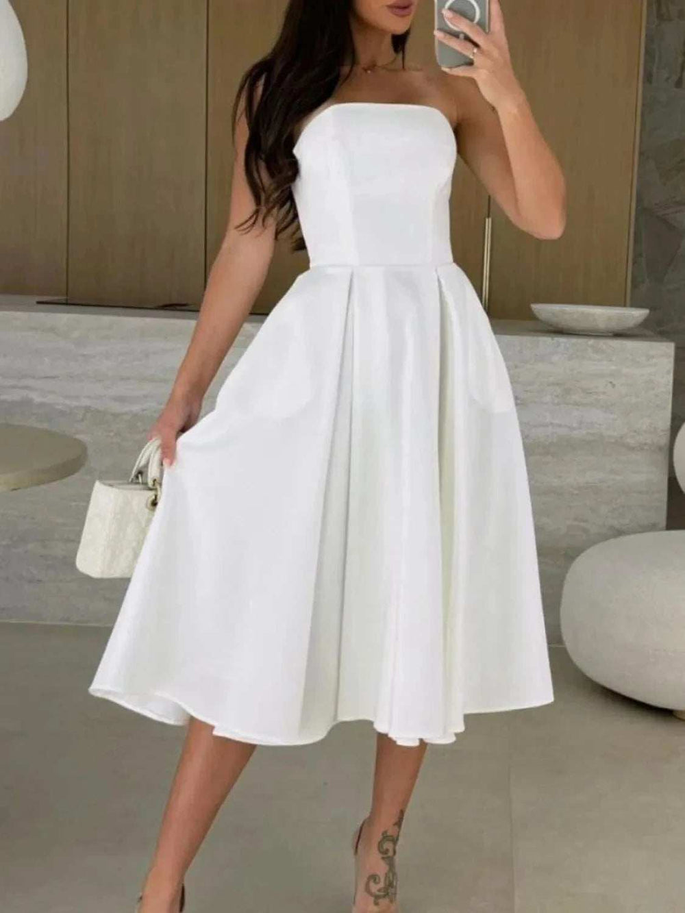 Solid Color Tube Midi Dress - Trendsi - Flyclothing LLC