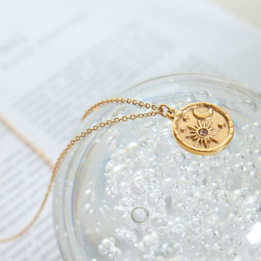 Zircon Titanium Steel Coin Shape Necklace - Trendsi - Flyclothing LLC