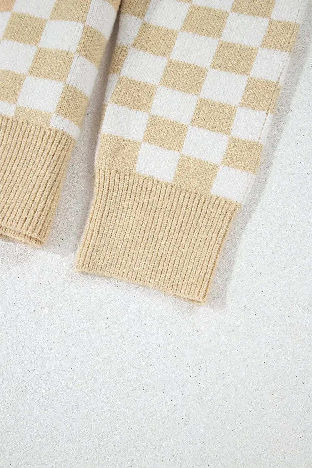 Checkered Collared Neck Long Sleeve Sweater - Trendsi - Flyclothing LLC