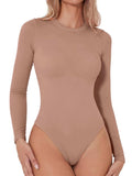 Round Neck Long Sleeve Bodysuit - Trendsi - Flyclothing LLC
