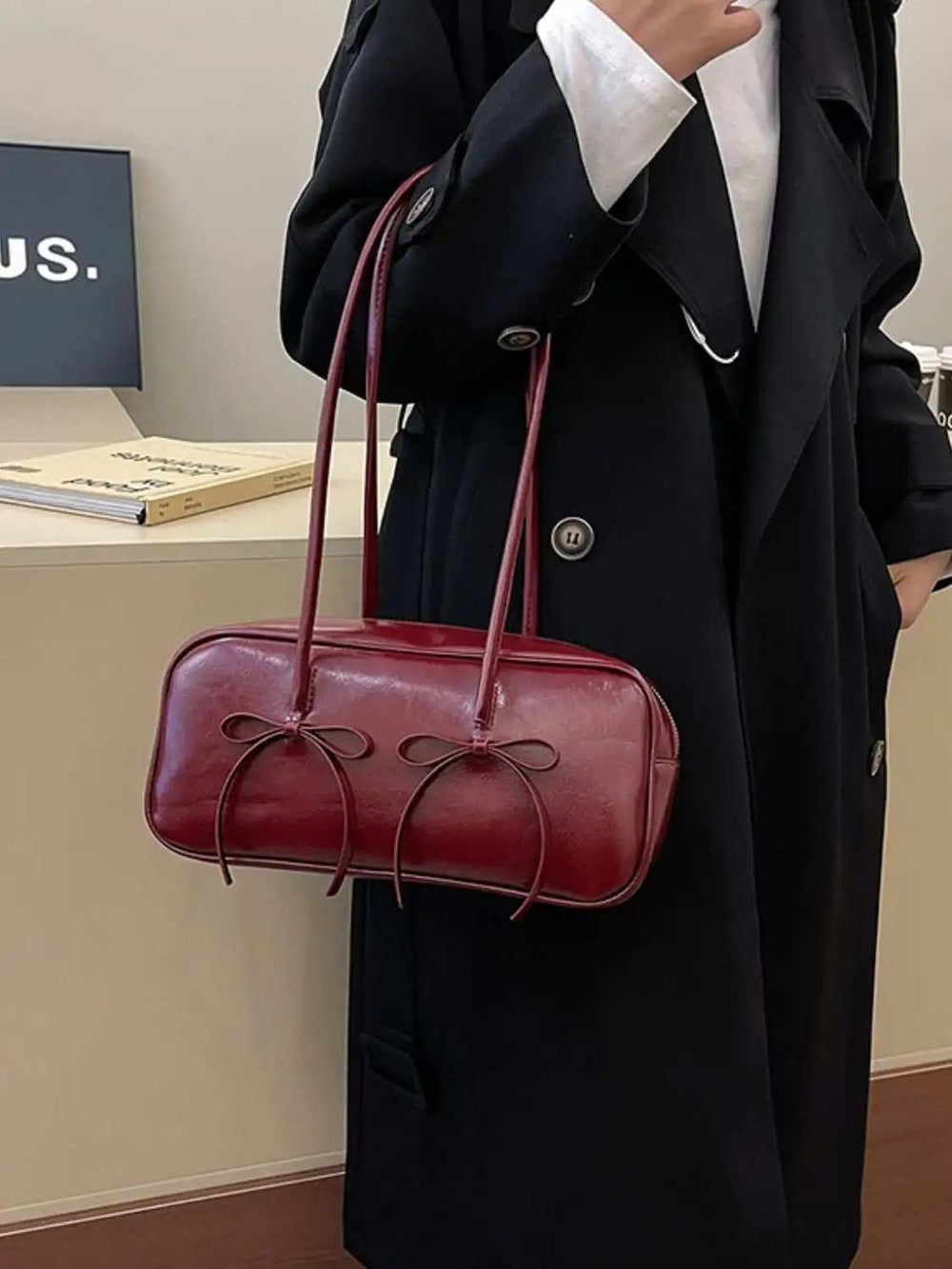 PU Leather Bow Trim Shoulder Bag - Trendsi - Flyclothing LLC