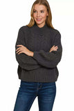 Zenana Cable-Knit Ribbed Turtleneck Sweater - Trendsi - Flyclothing LLC