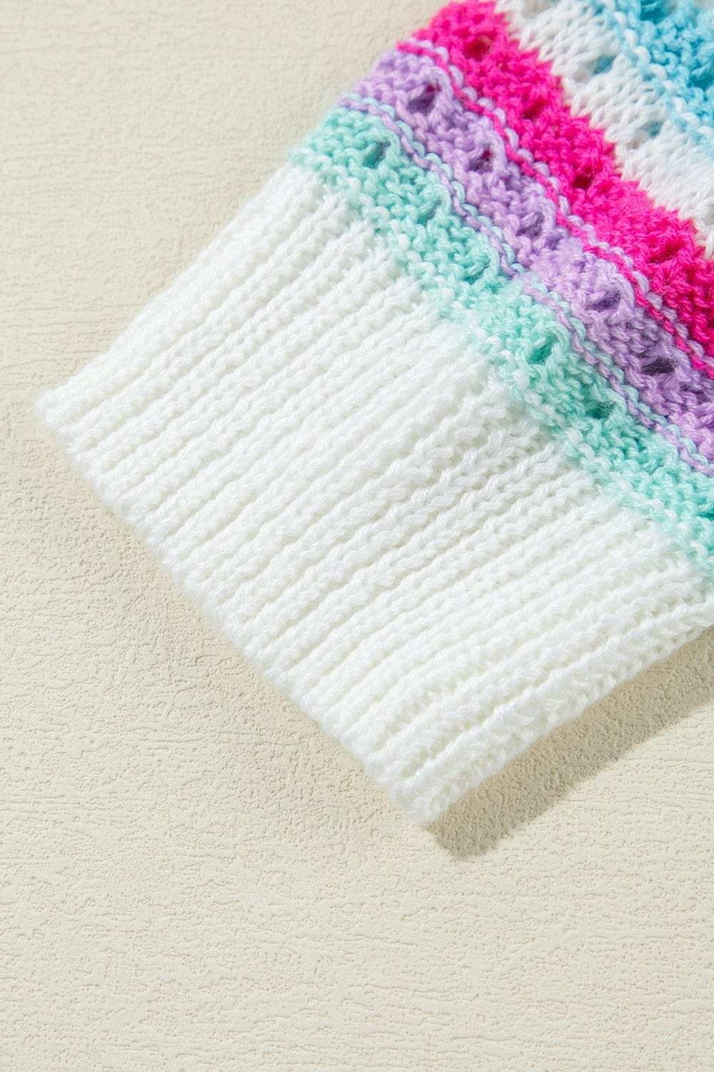 Openwork Striped Long Sleeve Knit Cover Up - Trendsi - Flyclothing LLC