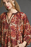 Umgee Animal Print Boho Tunic Dress with Contrast Trim Detail - Trendsi - Flyclothing LLC