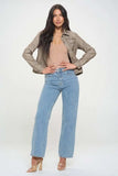 Coalition LA Button Down Cargo Vegan Leather Shacket - Trendsi - Flyclothing LLC