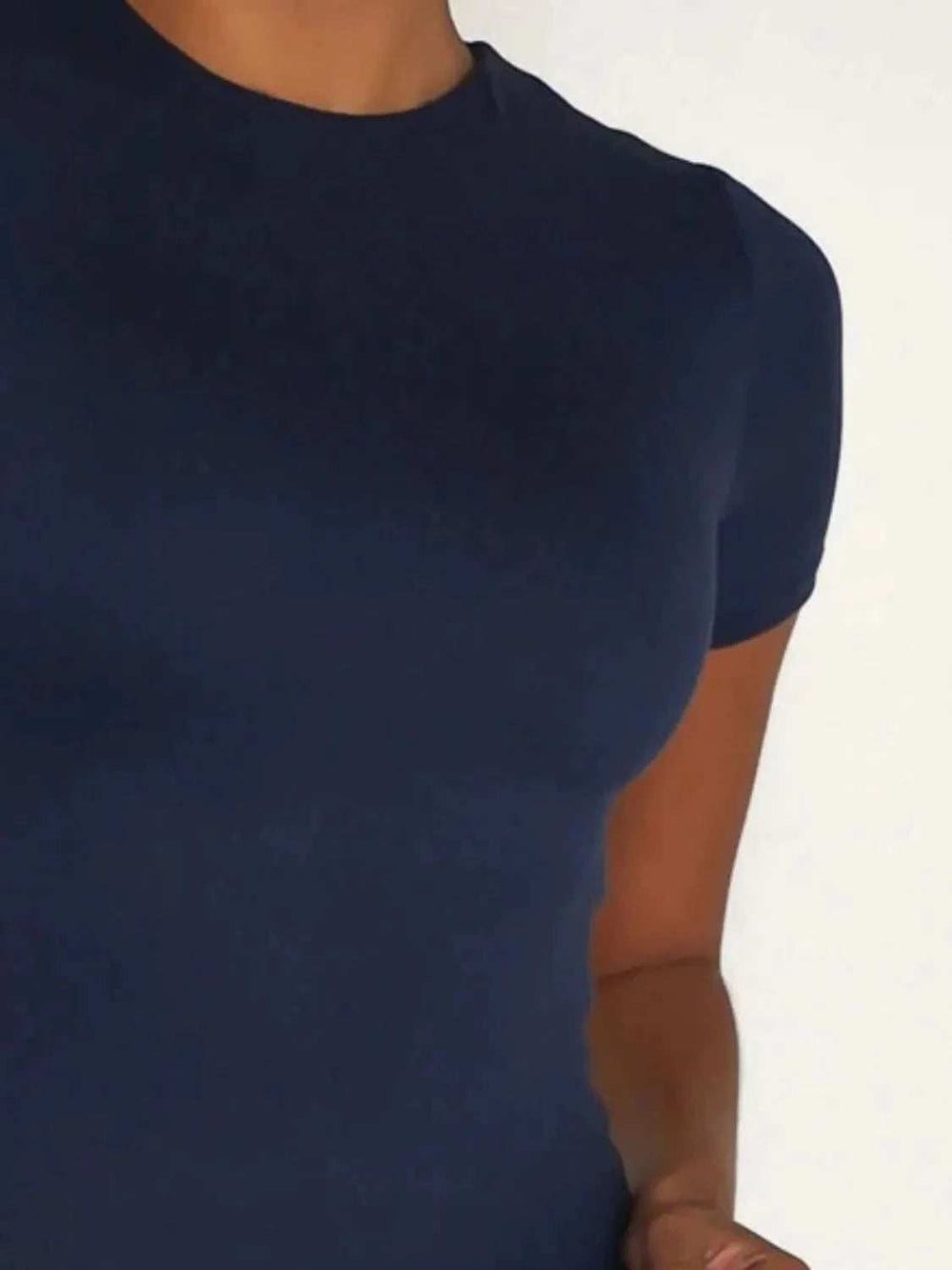 Round Neck Short Sleeve Swim Top - Trendsi - Flyclothing LLC