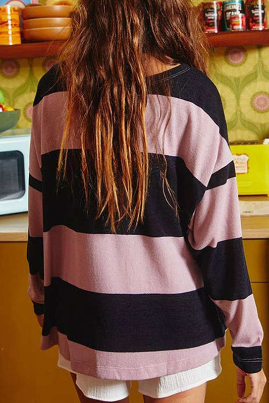 High-Low Color Block Round Neck Long Sleeve T-Shirt - Trendsi - Flyclothing LLC