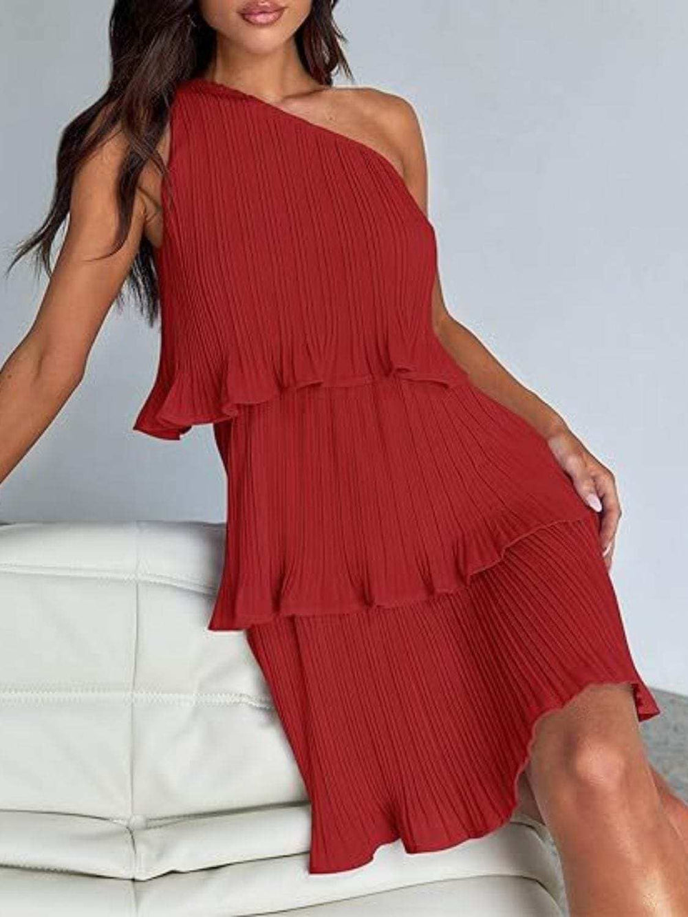 Layered Single Shoulder Mini Dress - Trendsi - Flyclothing LLC