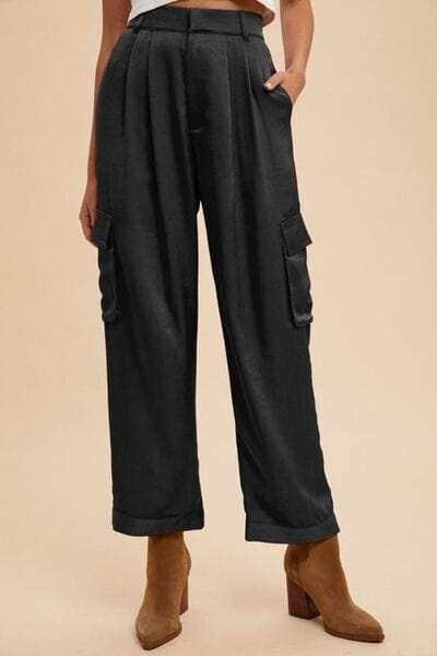 Annie Wear Wide Leg Cargo Satin Pants - Trendsi - Flyclothing LLC