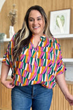 Double Take Full Size Geometric Notched Dolman Sleeve Top - Trendsi - Flyclothing LLC