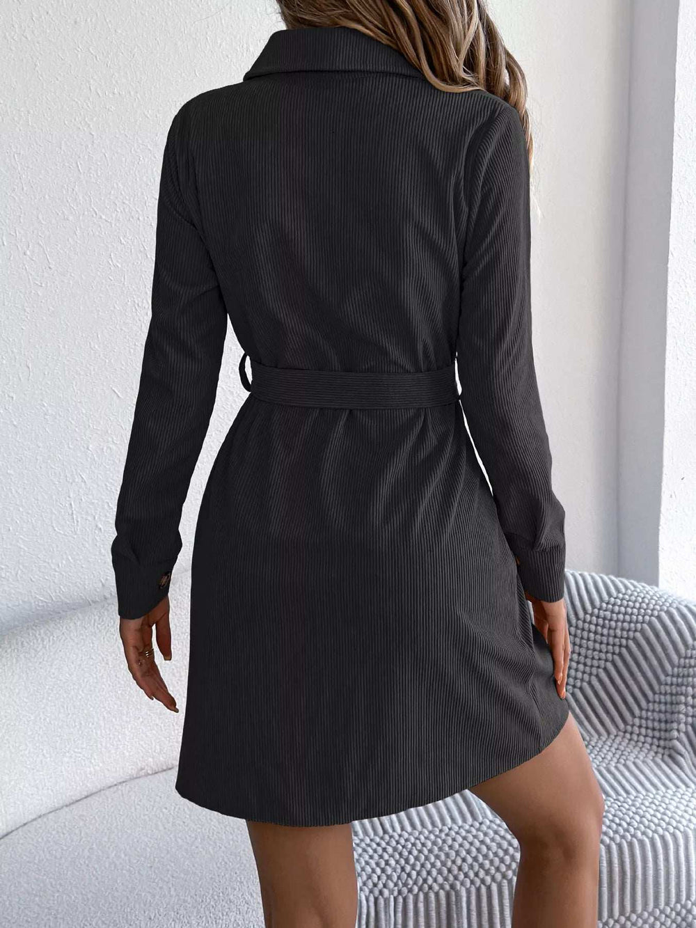Button-Front Corduroy Shirt Dress - Trendsi - Flyclothing LLC