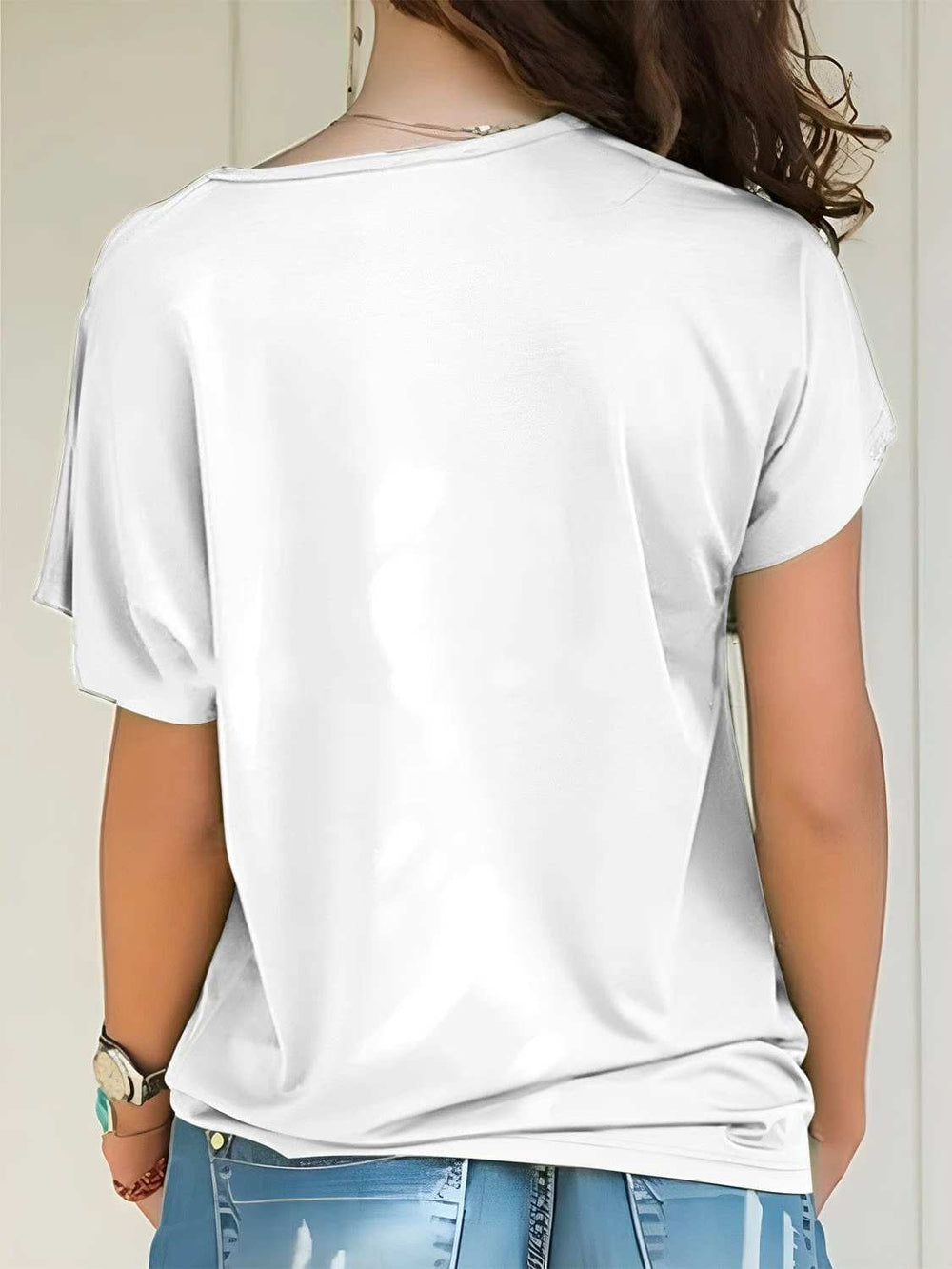 Asymmetrical Neck Short Sleeve T-Shirt - Trendsi - Flyclothing LLC