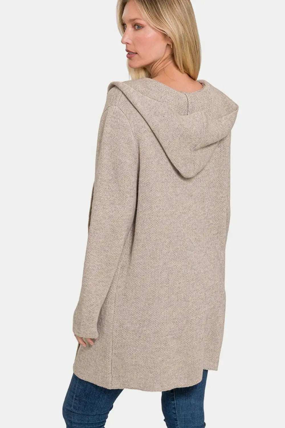 Zenana Hooded Open Front Sweater Cardigan - Trendsi - Flyclothing LLC