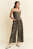 Davi & Dani Leopard Spaghetti Straps Wide Leg Jumpsuit - Trendsi - Flyclothing LLC
