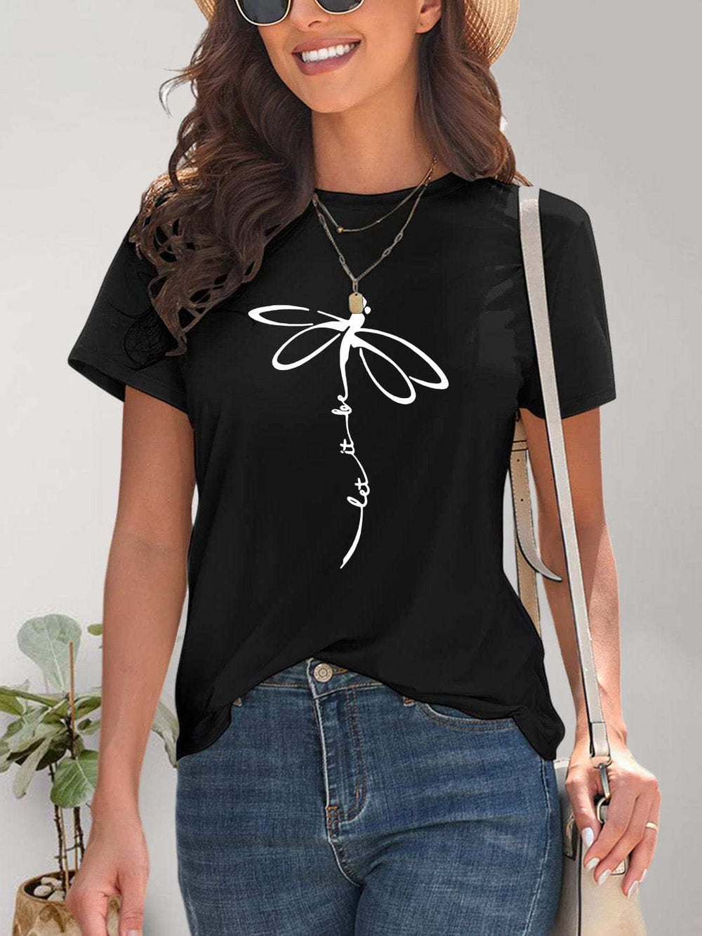Dragonfly Graphic Round Neck Short Sleeve T-Shirt - Trendsi - Flyclothing LLC