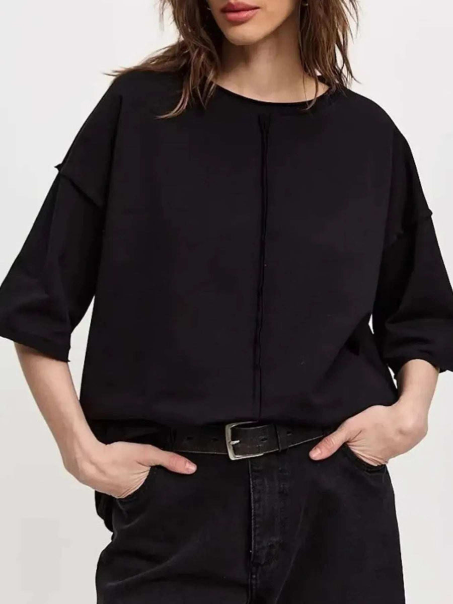 Round Neck Half Sleeve T-Shirt - Trendsi - Flyclothing LLC