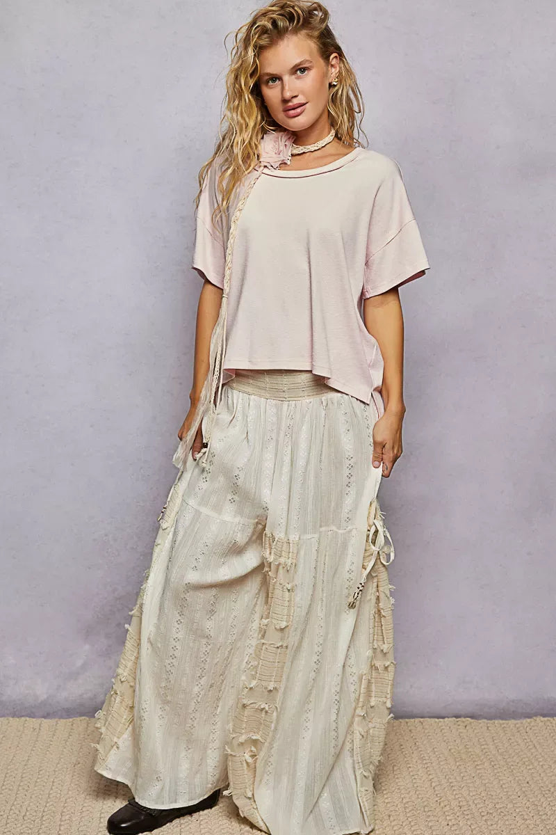 POL Round Neck Short Sleeve T-Shirt with High Low Hem - Trendsi - Flyclothing LLC