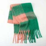 Fringe Contrast Plaid Polyester Scarf - Trendsi - Flyclothing LLC