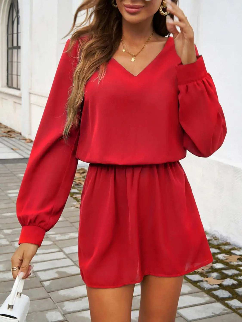 Cutout V-Neck Long Sleeve Mini Dress - Trendsi - Flyclothing LLC