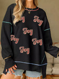 Sequin Joy Letter Graphic Contrast Seam Detail Drop Shoulder Sweatshirt - Trendsi - Flyclothing LLC
