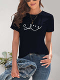 SMILE Round Neck Short Sleeve T-Shirt - Trendsi - Flyclothing LLC